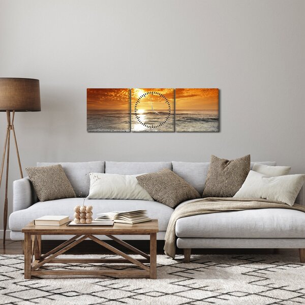 Tablou cu apus de soare din Corsica (cu ceas) (90x30 cm)