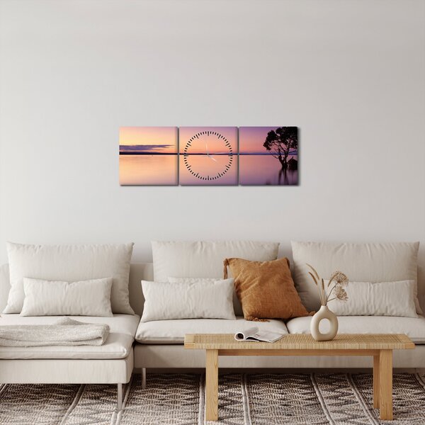 Tablou cu nivelul apei la răsăsrit de soare (cu ceas) (90x30 cm)