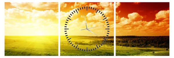 Tablou cu luncă cu soarele strălucitor (cu ceas) (90x30 cm)