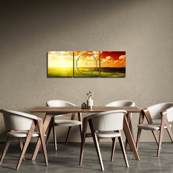 Tablou cu luncă cu soarele strălucitor (cu ceas) (90x30 cm)