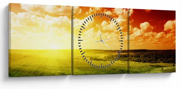Tablou cu luncă cu soarele strălucitor (cu ceas) (90x30 cm)