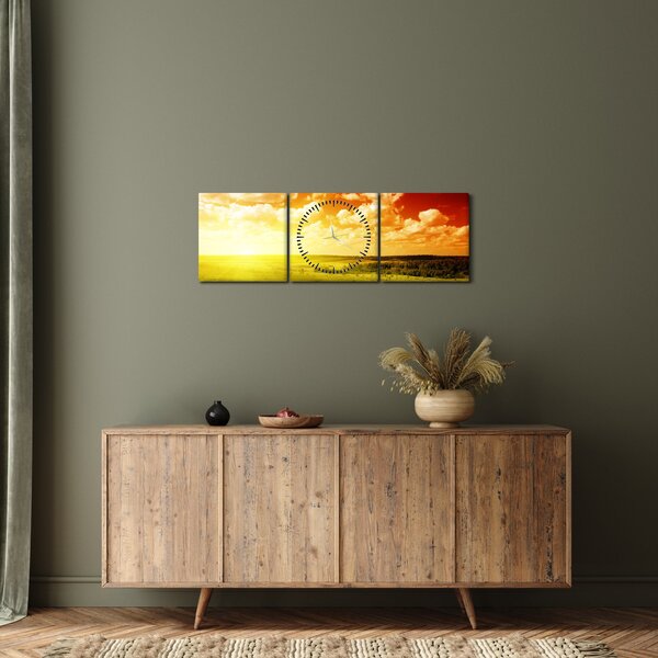 Tablou cu luncă cu soarele strălucitor (cu ceas) (90x30 cm)