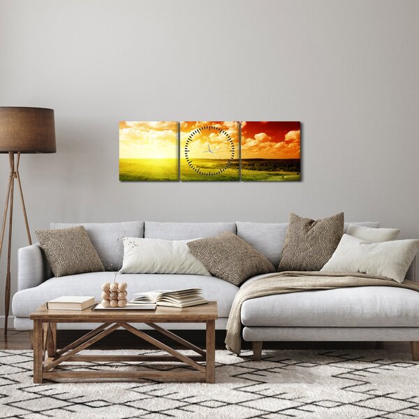 Tablou cu luncă cu soarele strălucitor (cu ceas) (90x30 cm)
