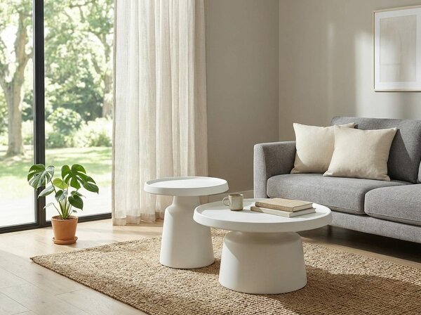 Set 2 bucati masute de cafea rotunde ZAKARA, gri deschis