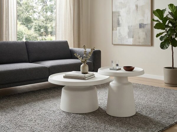 Set 2 bucati masute de cafea rotunde ZAKARA, gri deschis