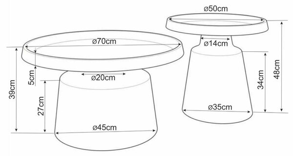 Set 2 bucati masute de cafea rotunde ZAKARA, gri deschis