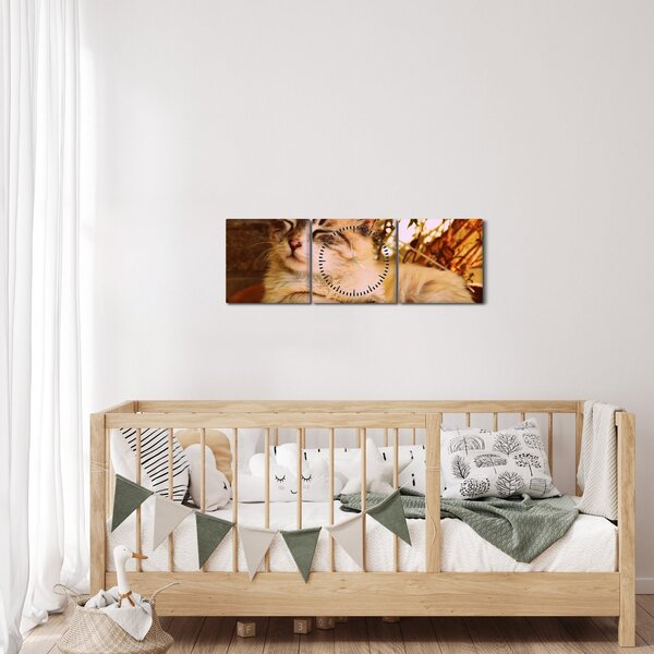 Tablou cu pisica în ghiveci (cu ceas) (90x30 cm)