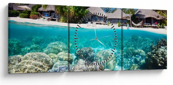 Tablou cu plaja pe insulă tropicală (cu ceas) (90x30 cm)