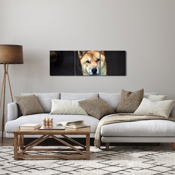 Tablou cu câine (cu ceas) (90x30 cm)