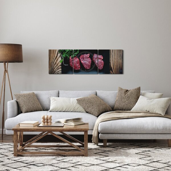 Tablou cu carne pe farfurie (cu ceas) (90x30 cm)