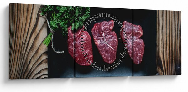 Tablou cu carne pe farfurie (cu ceas) (90x30 cm)
