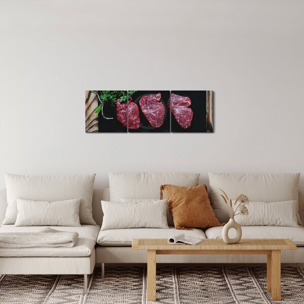 Tablou cu carne pe farfurie (cu ceas) (90x30 cm)
