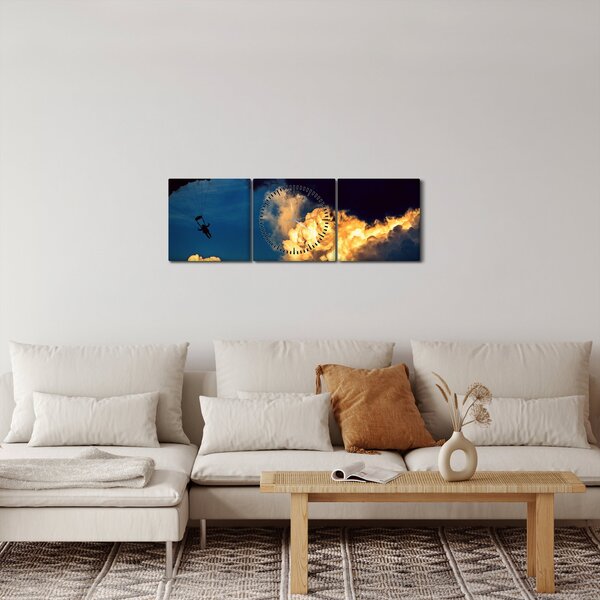 Tablou cu parașutiști în ceruri (cu ceas) (90x30 cm)