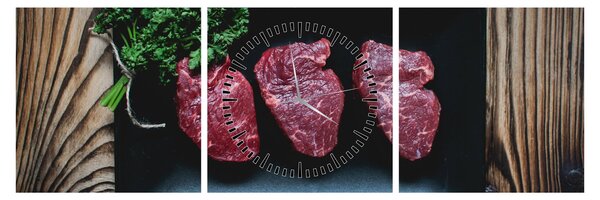 Tablou cu carne pe farfurie (cu ceas) (90x30 cm)
