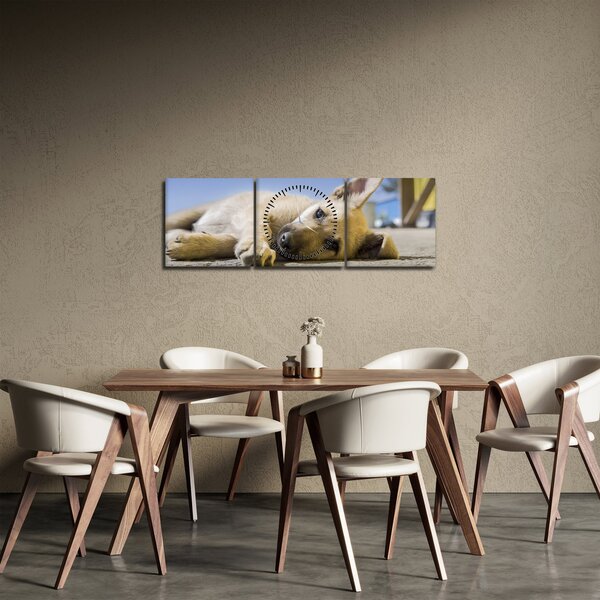 Tablou cu cățeluș dormind (cu ceas) (90x30 cm)