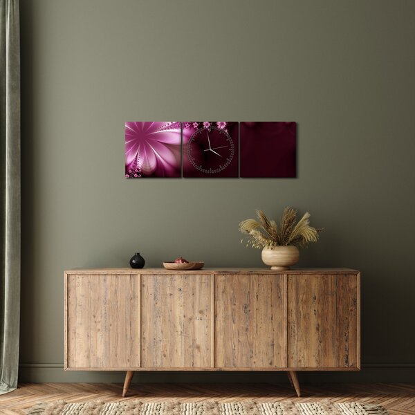 Tablou cu abstracție - flori (cu ceas) (90x30 cm)