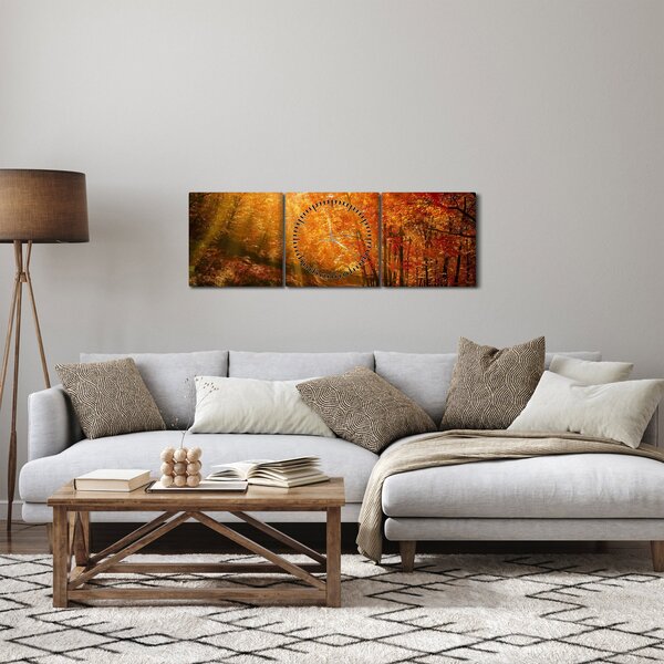 Tablou cu pădurea în toamnă (cu ceas) (90x30 cm)