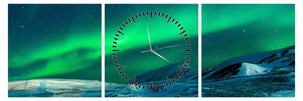 Tablou cu oameni la Aurora borealis (cu ceas) (90x30 cm)