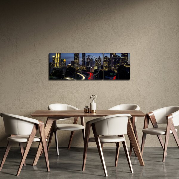 Tablou cu orașul nocturn (cu ceas) (90x30 cm)