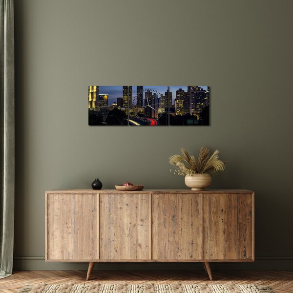 Tablou cu orașul nocturn (cu ceas) (90x30 cm)