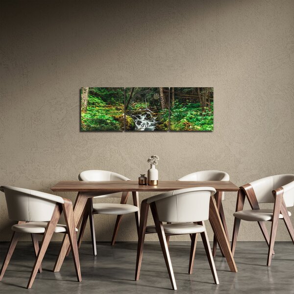 Tablou cu pârău în pădure (cu ceas) (90x30 cm)