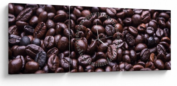 Tablou cu boabe de cafea (cu ceas) (90x30 cm)
