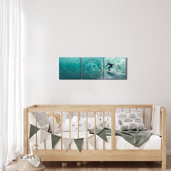 Tablou cu surferi (cu ceas) (90x30 cm)