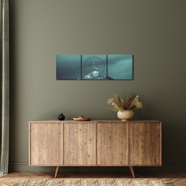 Tablou cu munți (cu ceas) (90x30 cm)