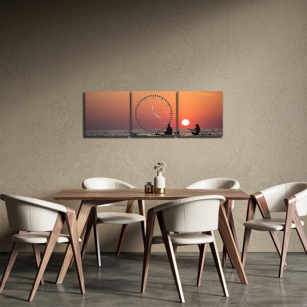 Tablou cu canoiști în apus de soare (cu ceas) (90x30 cm)