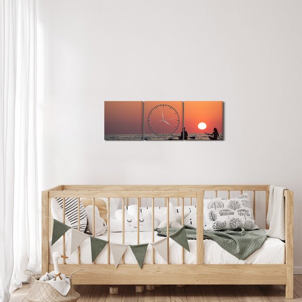 Tablou cu canoiști în apus de soare (cu ceas) (90x30 cm)