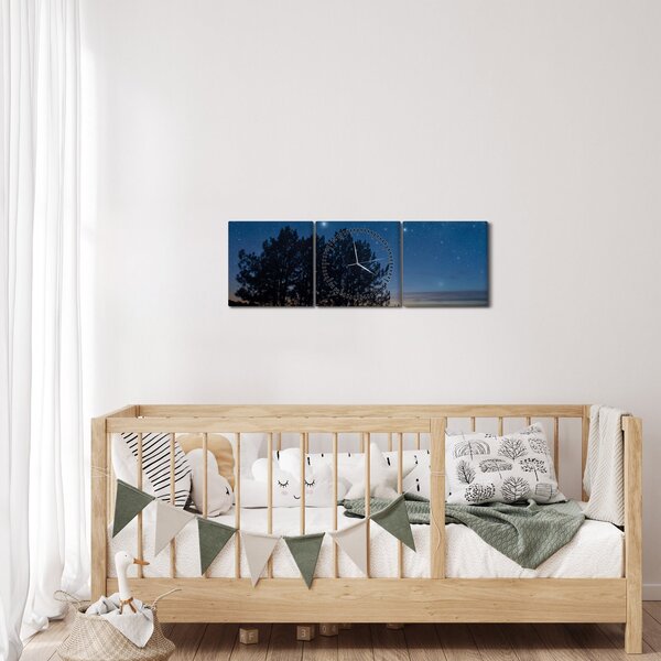 Tablou cu copaci noapte (cu ceas) (90x30 cm)