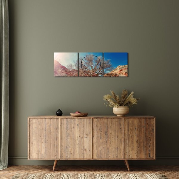 Tablou cu cu copac în deșert (cu ceas) (90x30 cm)