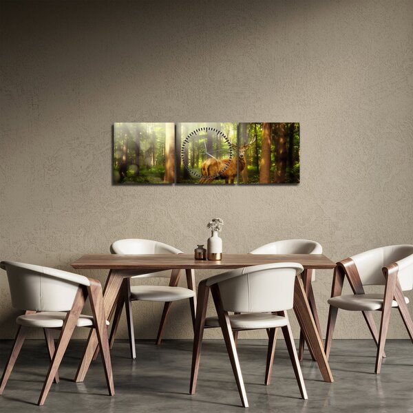 Tablou cu cerbul în pădure (cu ceas) (90x30 cm)