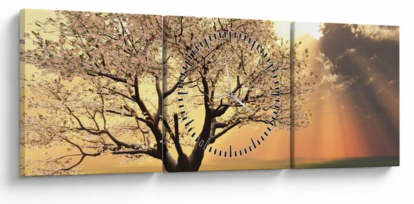 Tablou cu copac pe luncă (cu ceas) (90x30 cm)