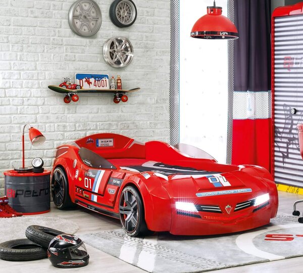Pat masina Formula 1 Biturbo Red pentru copii, Faruri LED si Design Premium