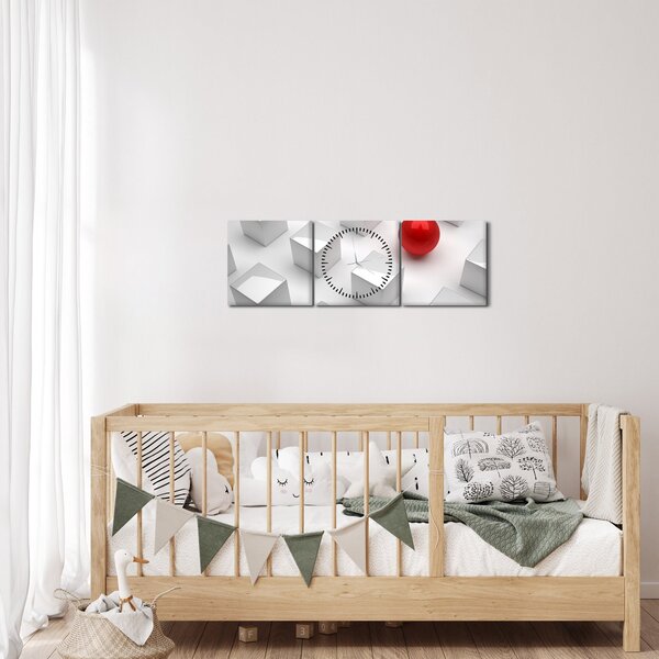 Tablou cu abstracție - cub cu bilă (cu ceas) (90x30 cm)