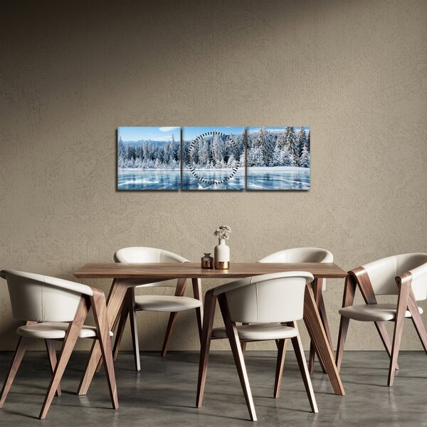 Tablou cu lacul înghețat și copacii înzăpeziți (cu ceas) (90x30 cm)