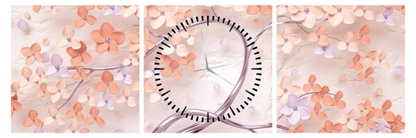 Tablou florilor de pom din coral - abstract (cu ceas) (90x30 cm)
