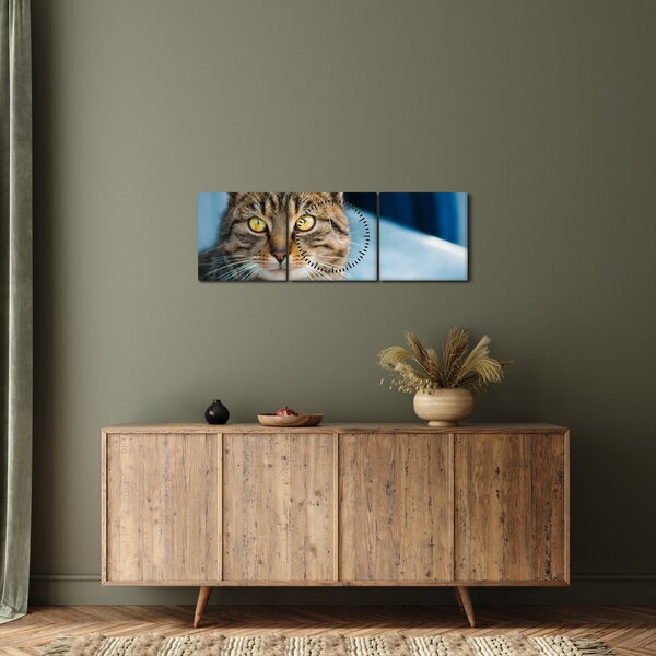 Tablou - Pisica domestică (cu ceas) (90x30 cm)