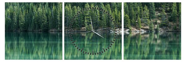 Tablou - Coniferi lângă lac (cu ceas) (90x30 cm)