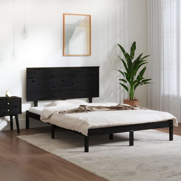Cadru de pat Double 4FT6, negru, 135x190 cm, lemn masiv