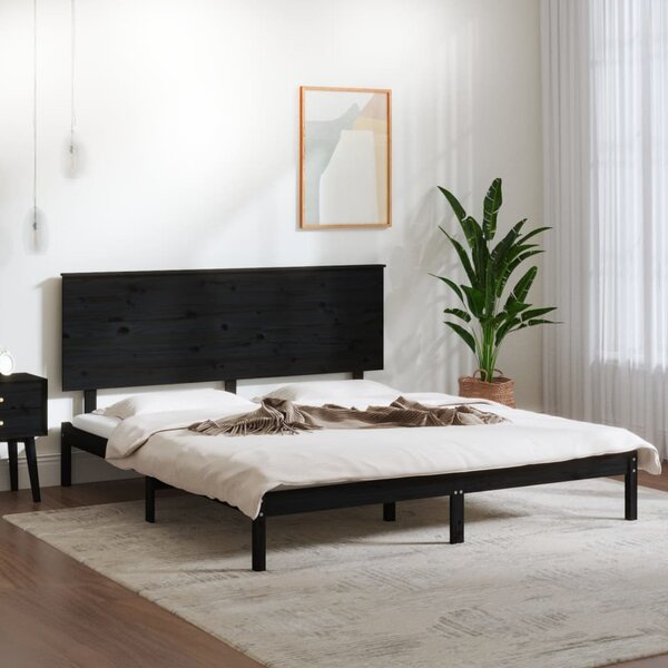 Cadru pat King Size 5FT, negru, 150x200 cm, lemn masiv