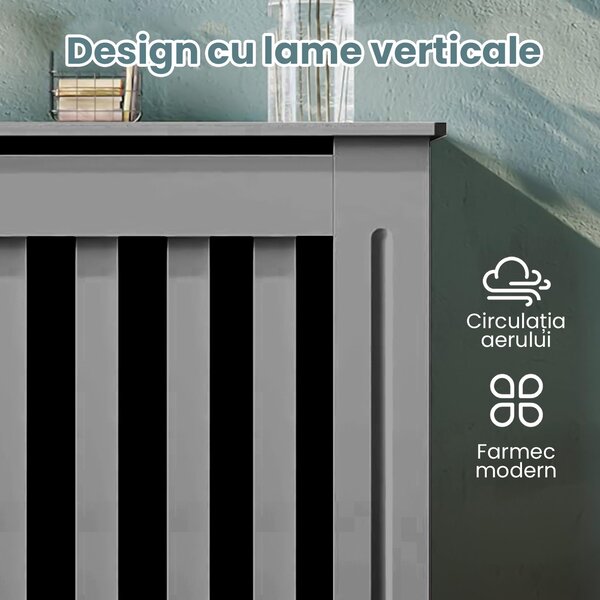 Masca pentru Calorifer ECO-XS 65 cm, MDF Vopsit de 18 mm Lame Verticale, Gri antracit