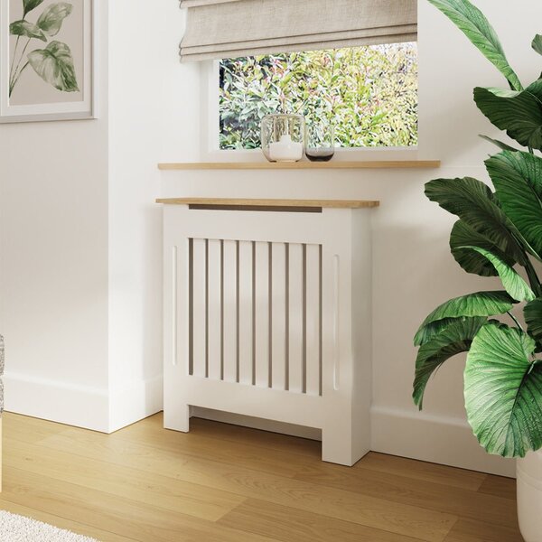 Masca pentru Calorifer ECO-S 78 cm, MDF Vopsit de 18 mm Lame Verticale, Maro/Alb