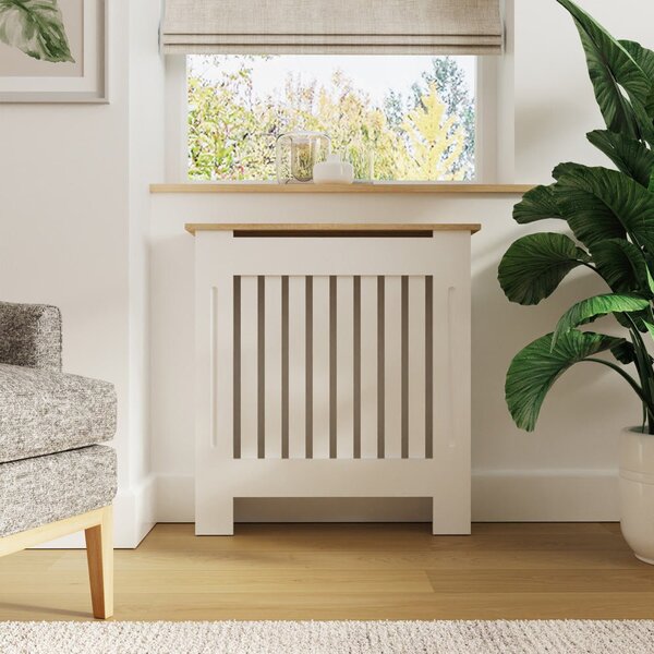 Masca pentru Calorifer ECO-S 78 cm, MDF Vopsit de 18 mm Lame Verticale, Maro/Alb