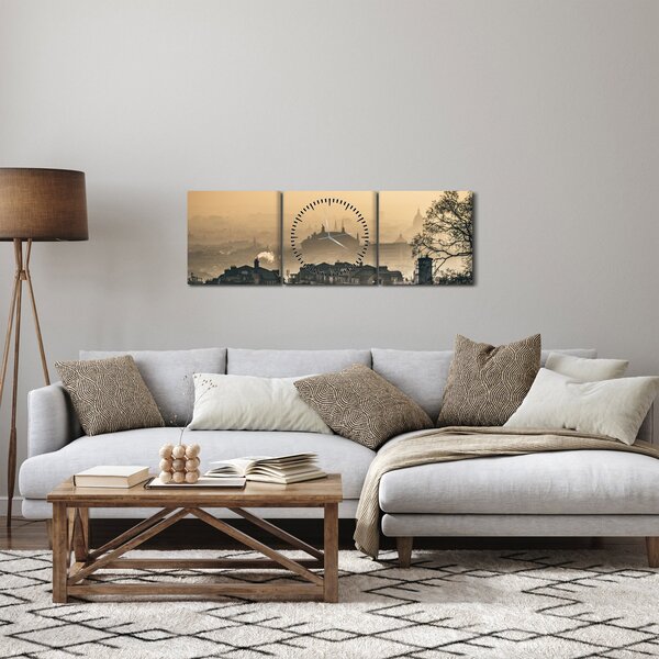 Tablou - Orașul în ceață (cu ceas) (90x30 cm)
