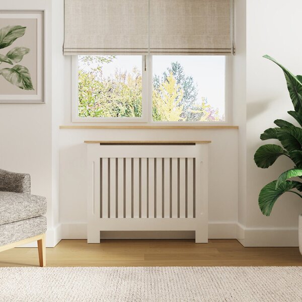 Masca pentru Calorifer ECO-M 112 cm, MDF Vopsit de 18 mm Lame Verticale, Maro/Alb