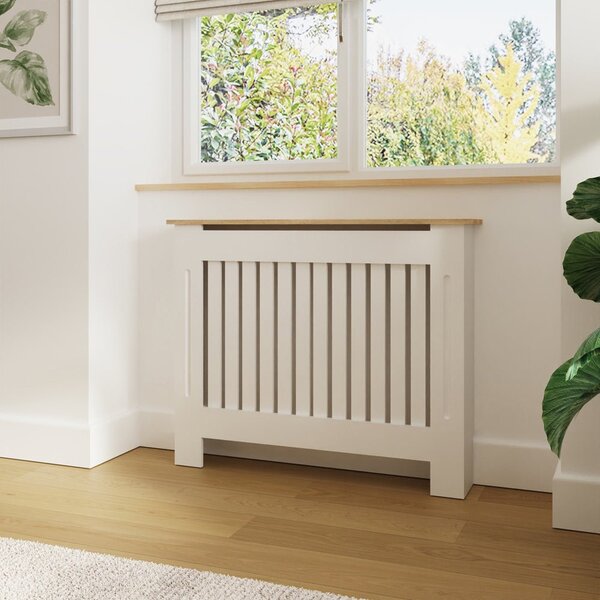 Masca pentru Calorifer ECO-M 112 cm, MDF Vopsit de 18 mm Lame Verticale, Maro/Alb