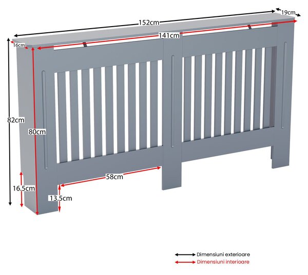Masca pentru Calorifer ECO-XL 152 cm, MDF Vopsit de 21 mm Lame Verticale, Gri antracit
