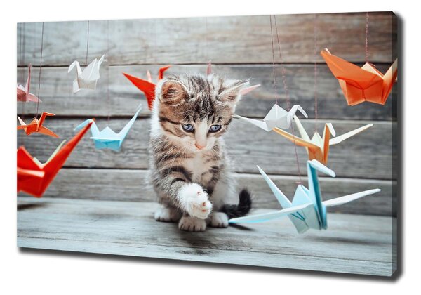 Pictură pe pânză Cat cu păsări de hârtie